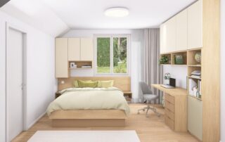 3D návrh interiéru domácej pracovne a hosťovskej izby