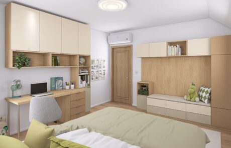 3D návrh interiéru domácej pracovne a hosťovskej izby